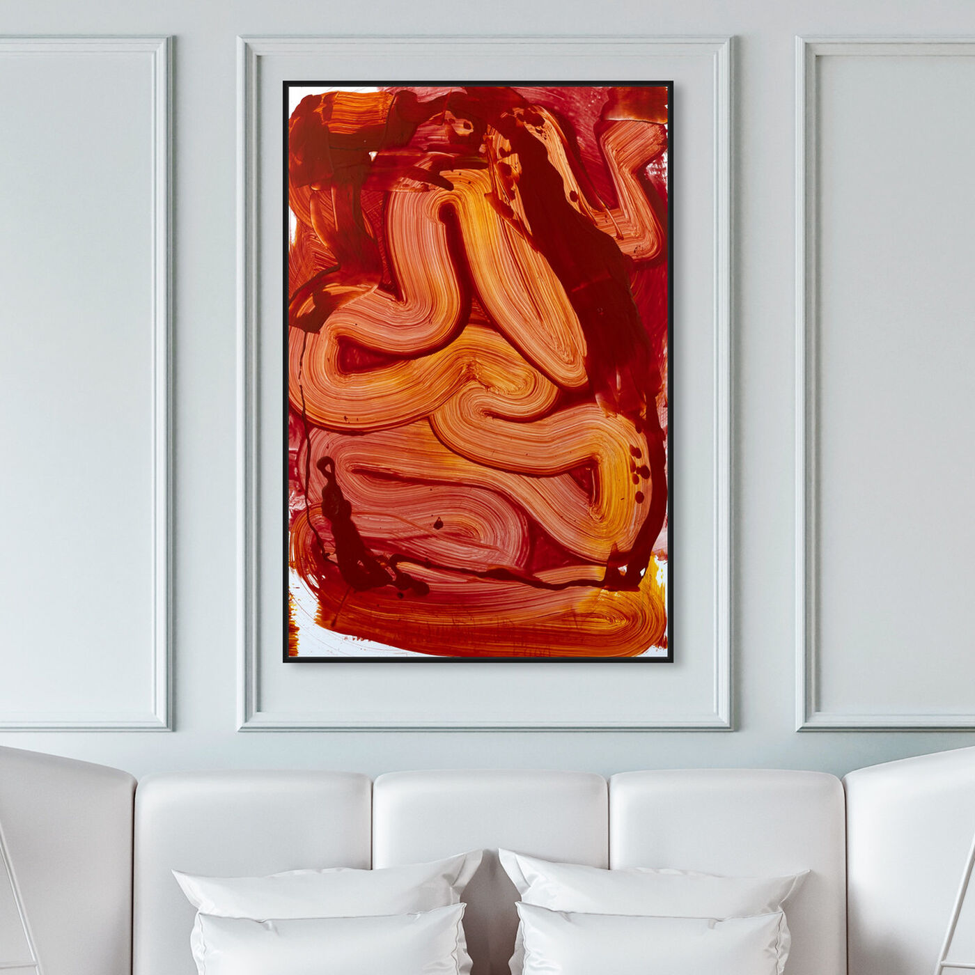 Hanging view of Swirling Rouge featuring abstract and paint art.