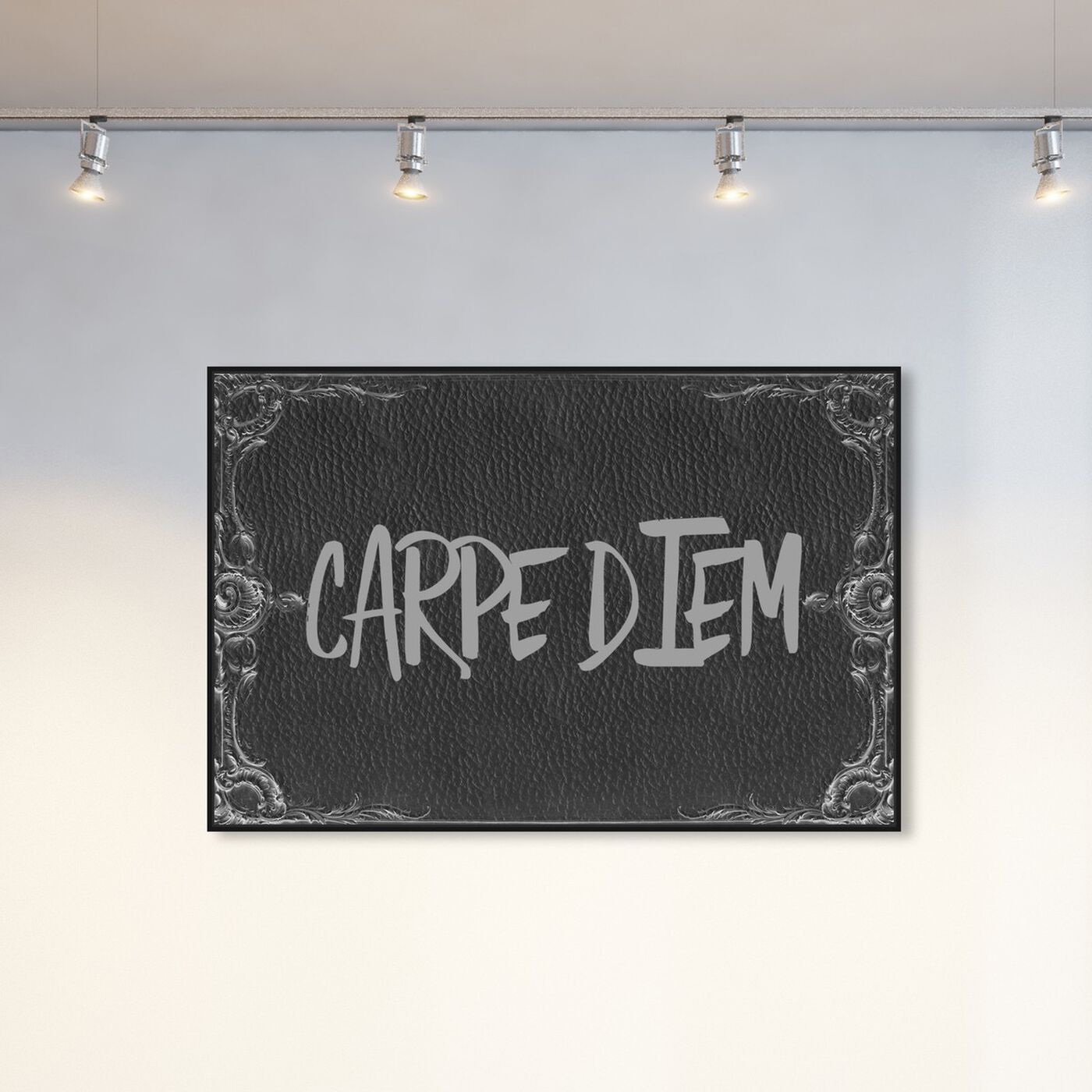 Hanging view of Carpe Diem Leather featuring typography and quotes and quotes and sayings art.
