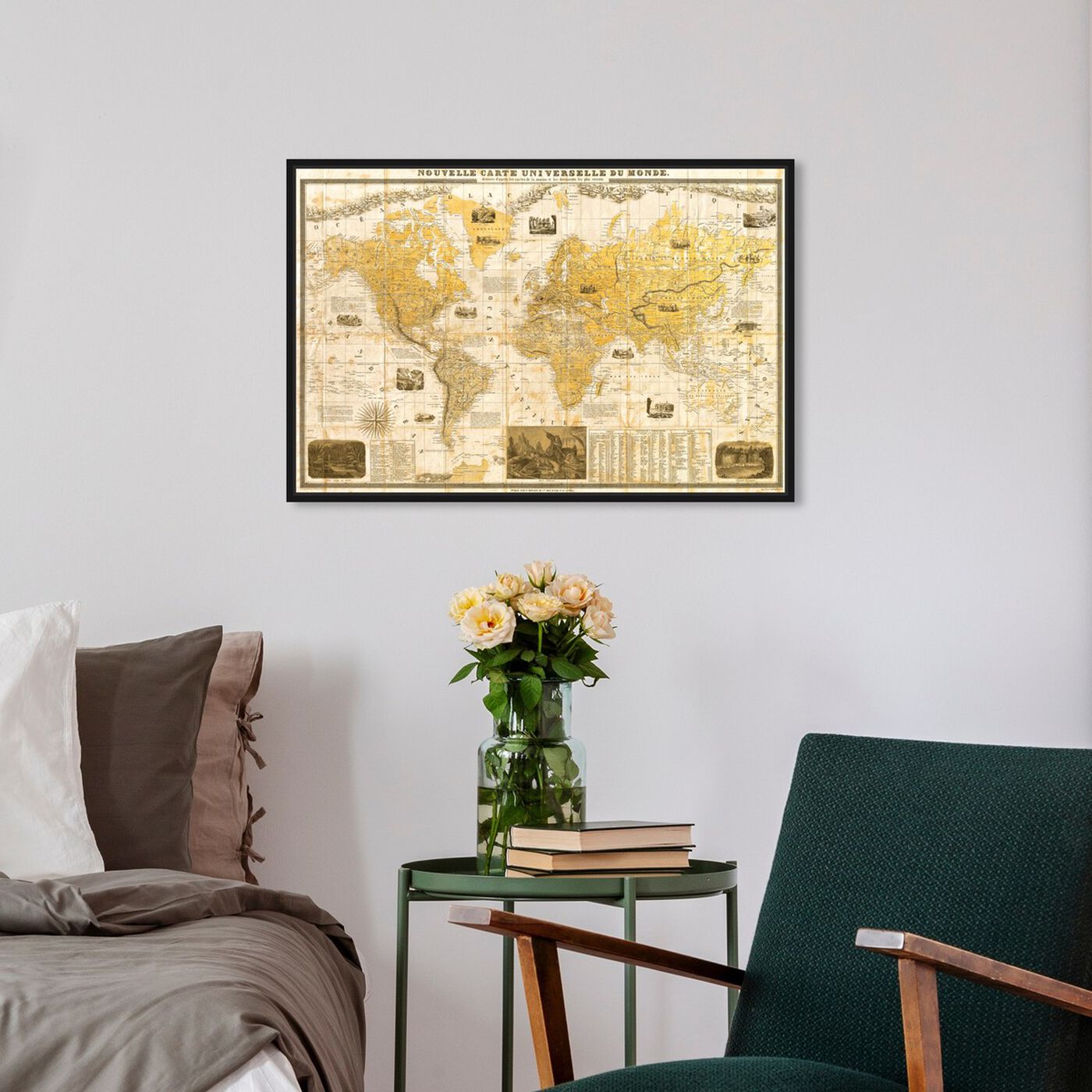 Hanging view of SAI - Nouvelle Carte Universelle Du Monde featuring maps and flags and world maps art.