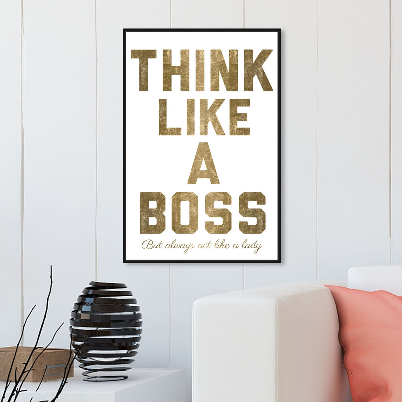 Hanging view of Like A Boss Gold Metallic featuring typography and quotes and empowered women quotes and sayings art.