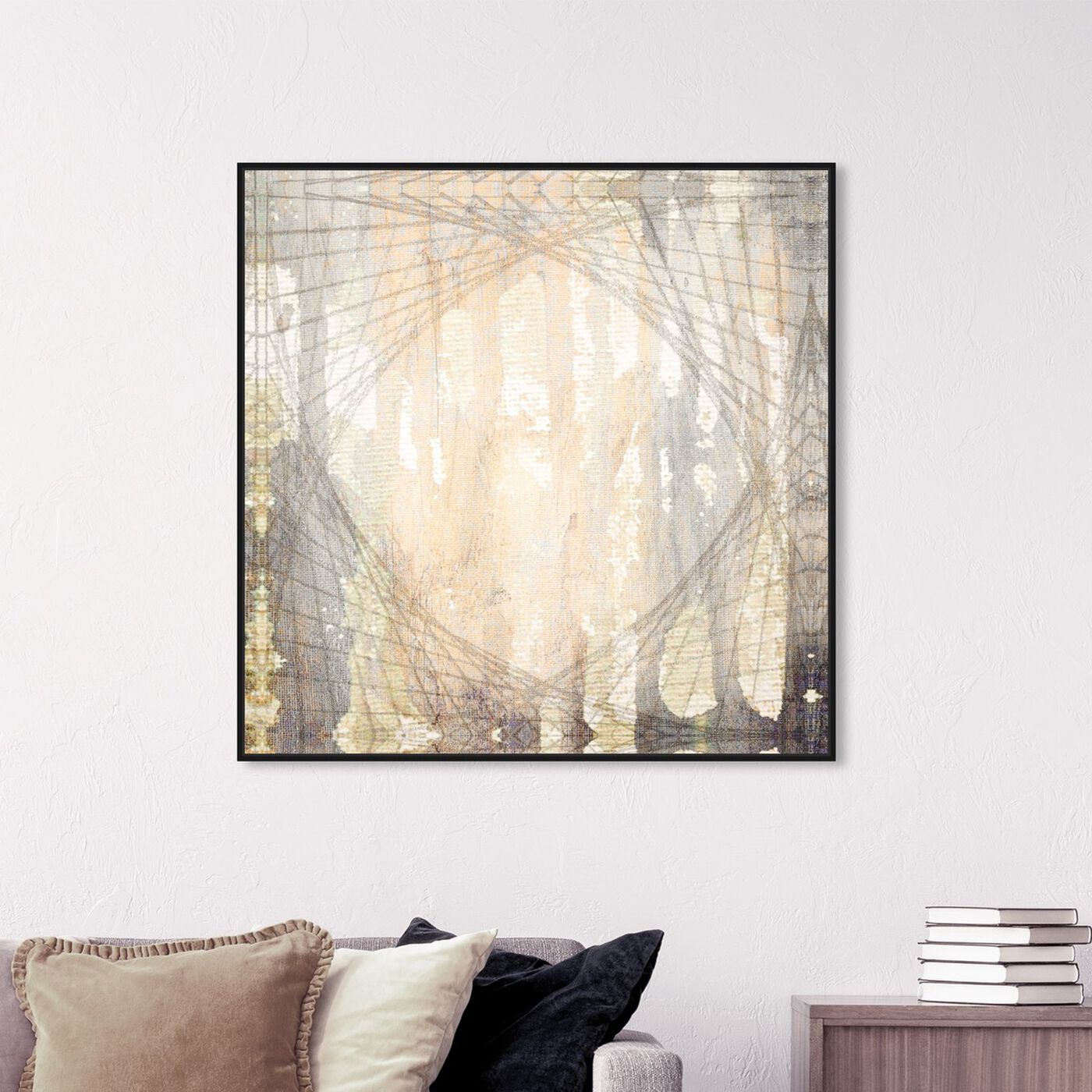 Hanging view of Gea featuring abstract and watercolor art.
