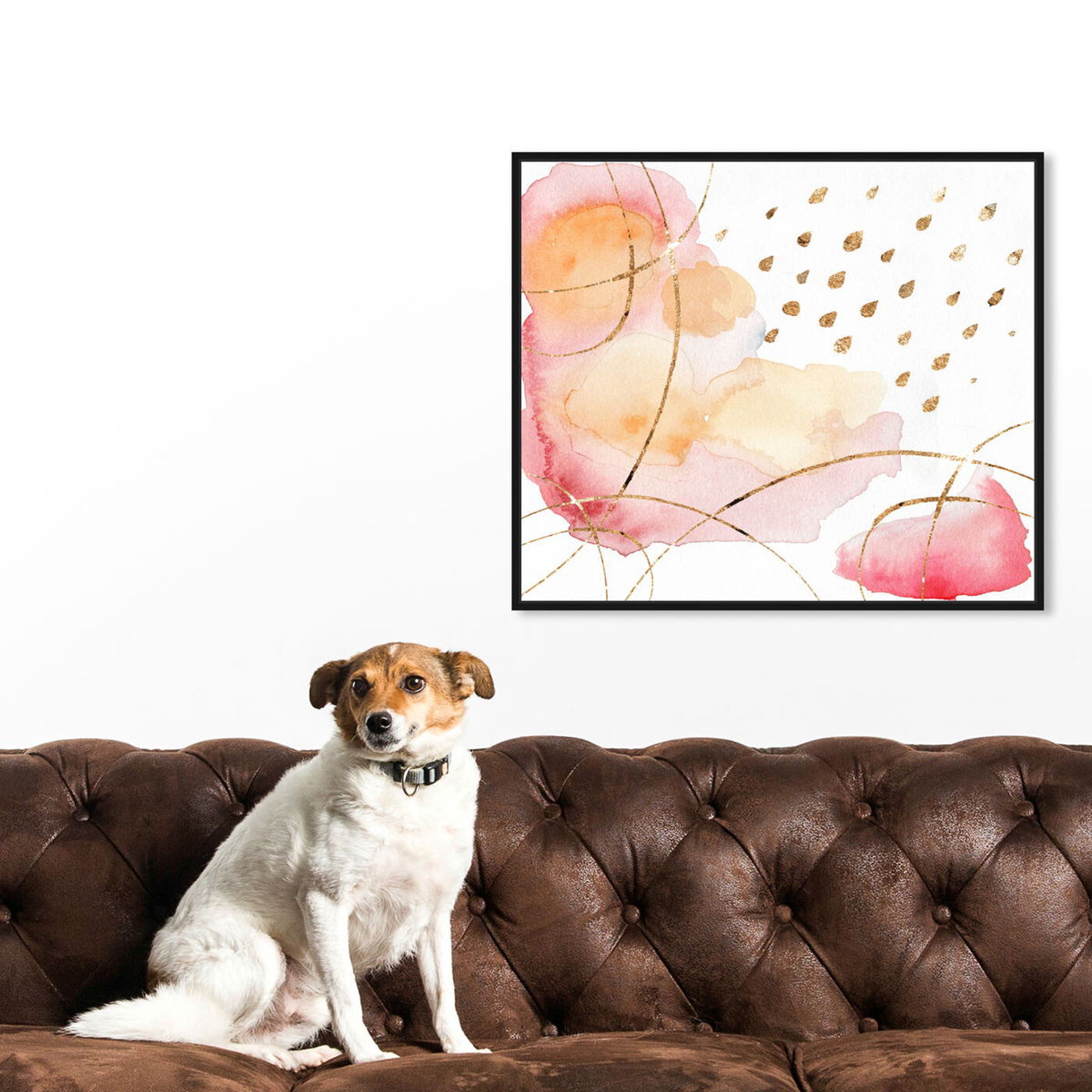 Hanging view of Rain Or Shine Coral featuring abstract and watercolor art.