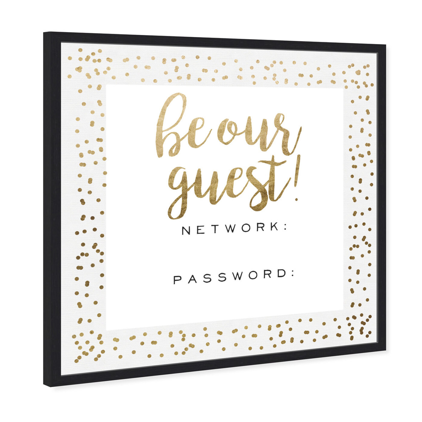 Angled view of Be Our Guest Wifi Gold Confetti featuring typography and quotes and family quotes and sayings art.