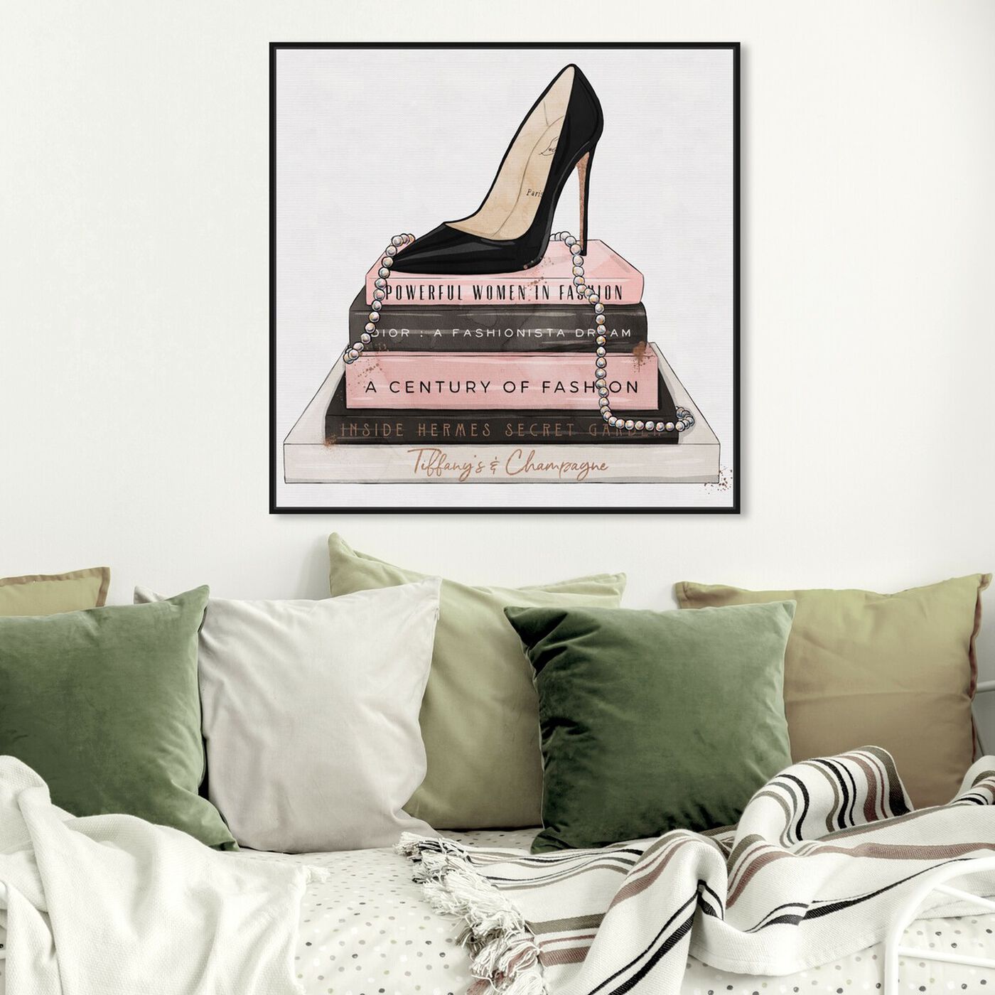 Hanging view of Classic Stiletto and High Fashion Books featuring fashion and glam and shoes art.
