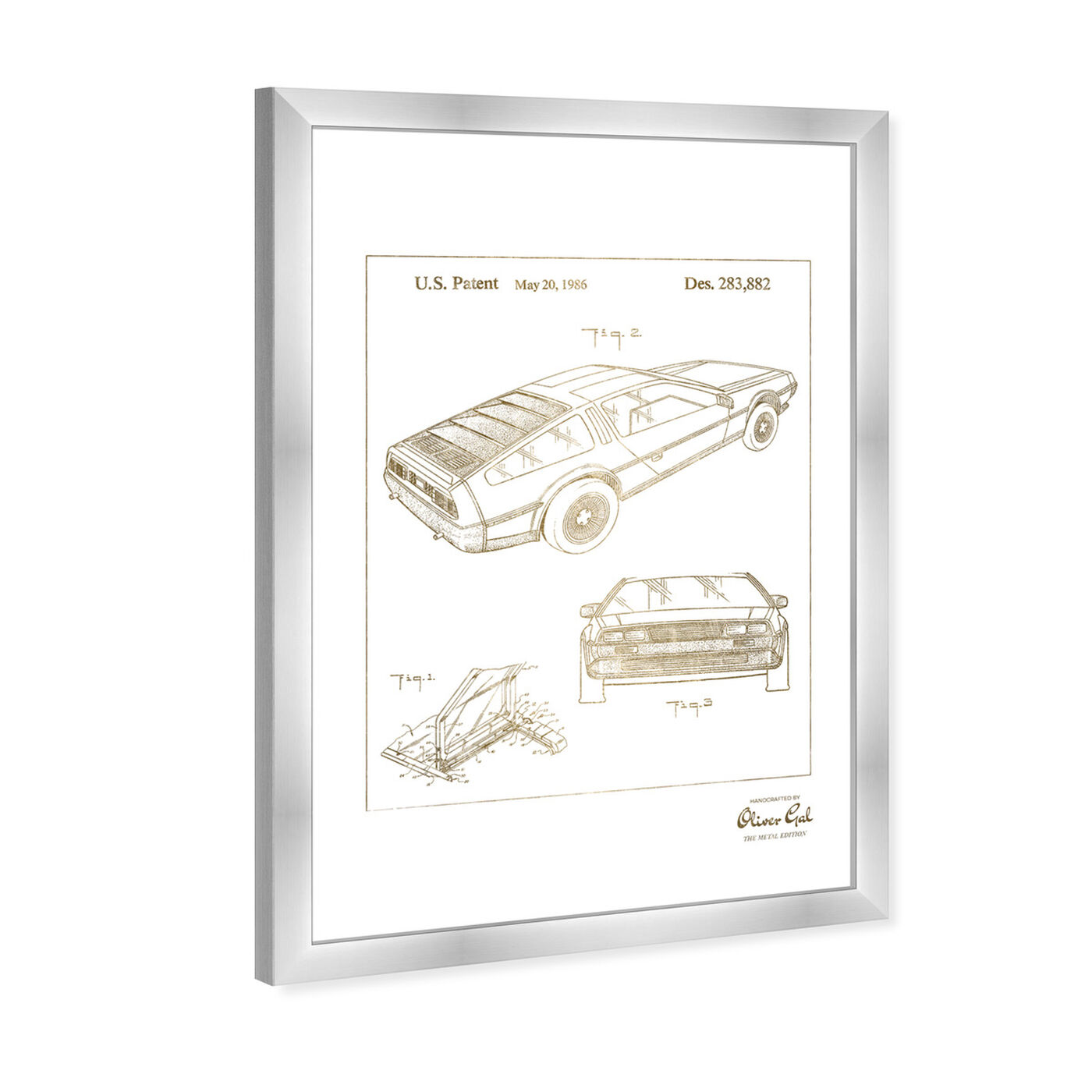 Angled view of Delorean 1986 Gold featuring transportation and automobiles art.