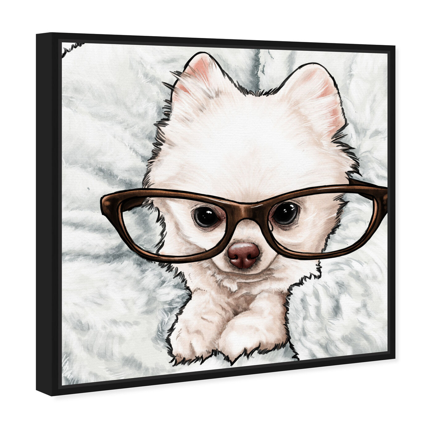 Angled view of Glasses and Fluff featuring animals and dogs and puppies art.