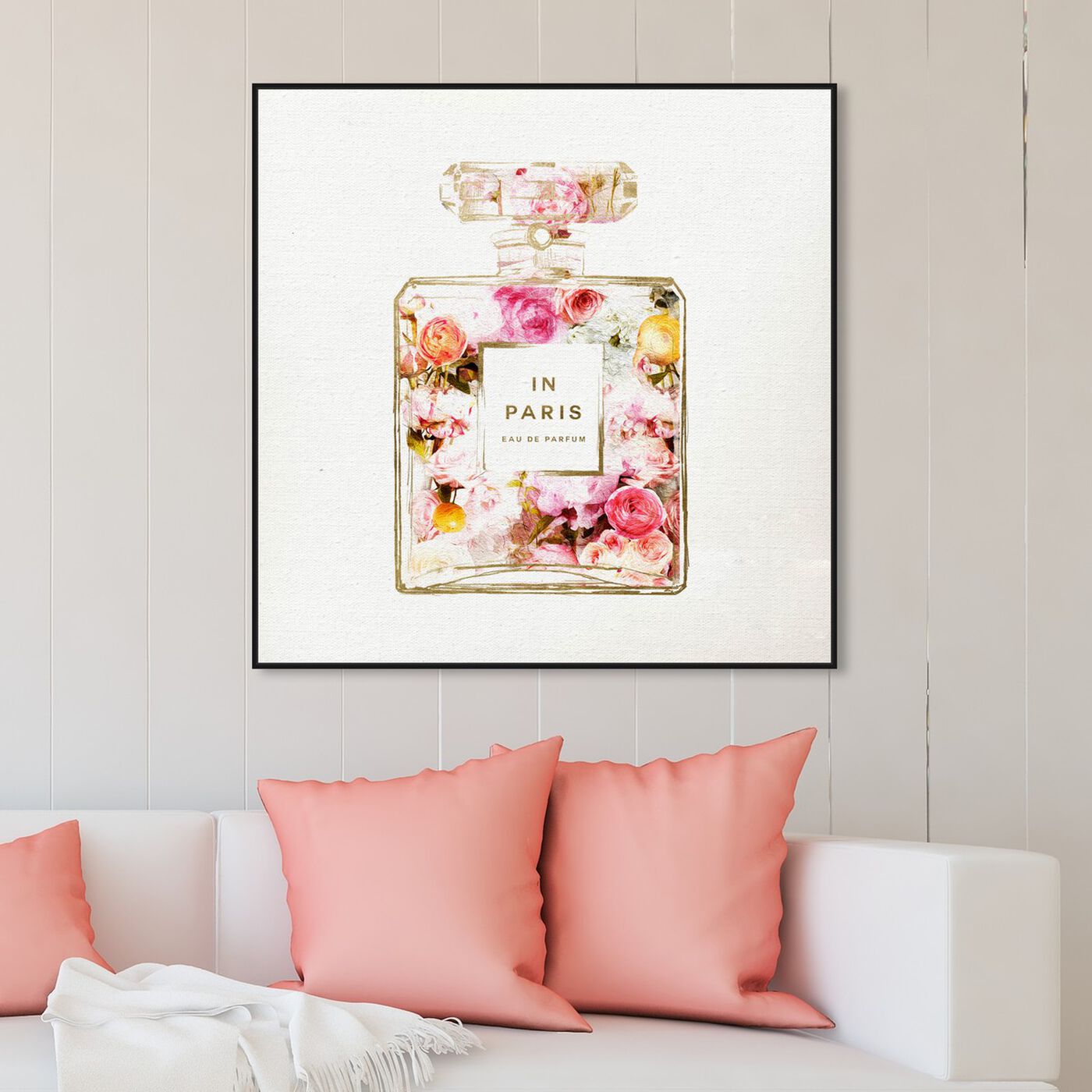 The Oliver Gal Artist Co. Fashion and Glam Wall Art Canvas Prints 'Paris  Glitter Spring' Perfumes Home Décor, 16 x 16, Gray, Pink