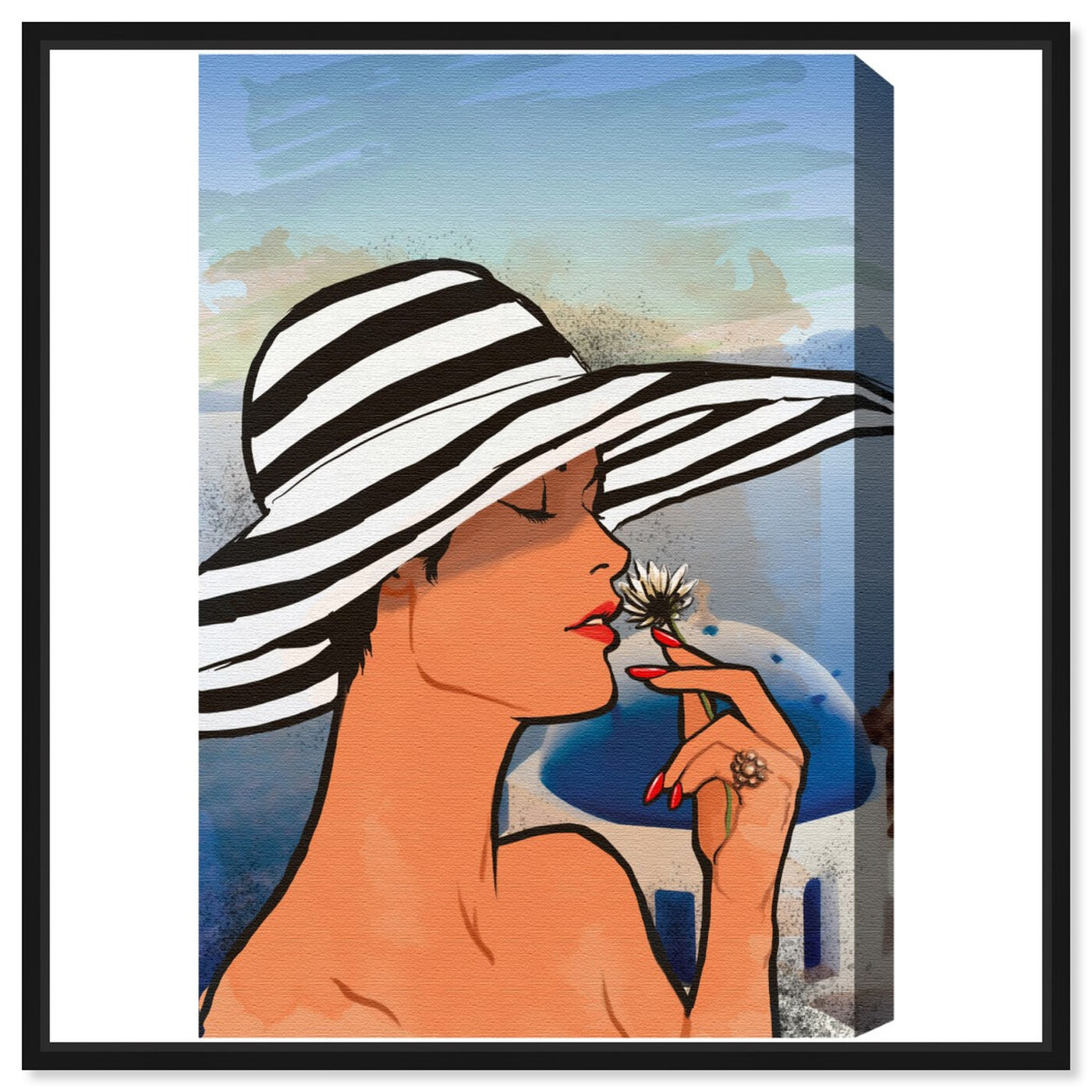 Front view of Summer in Mykonos featuring fashion and glam and accessories art.