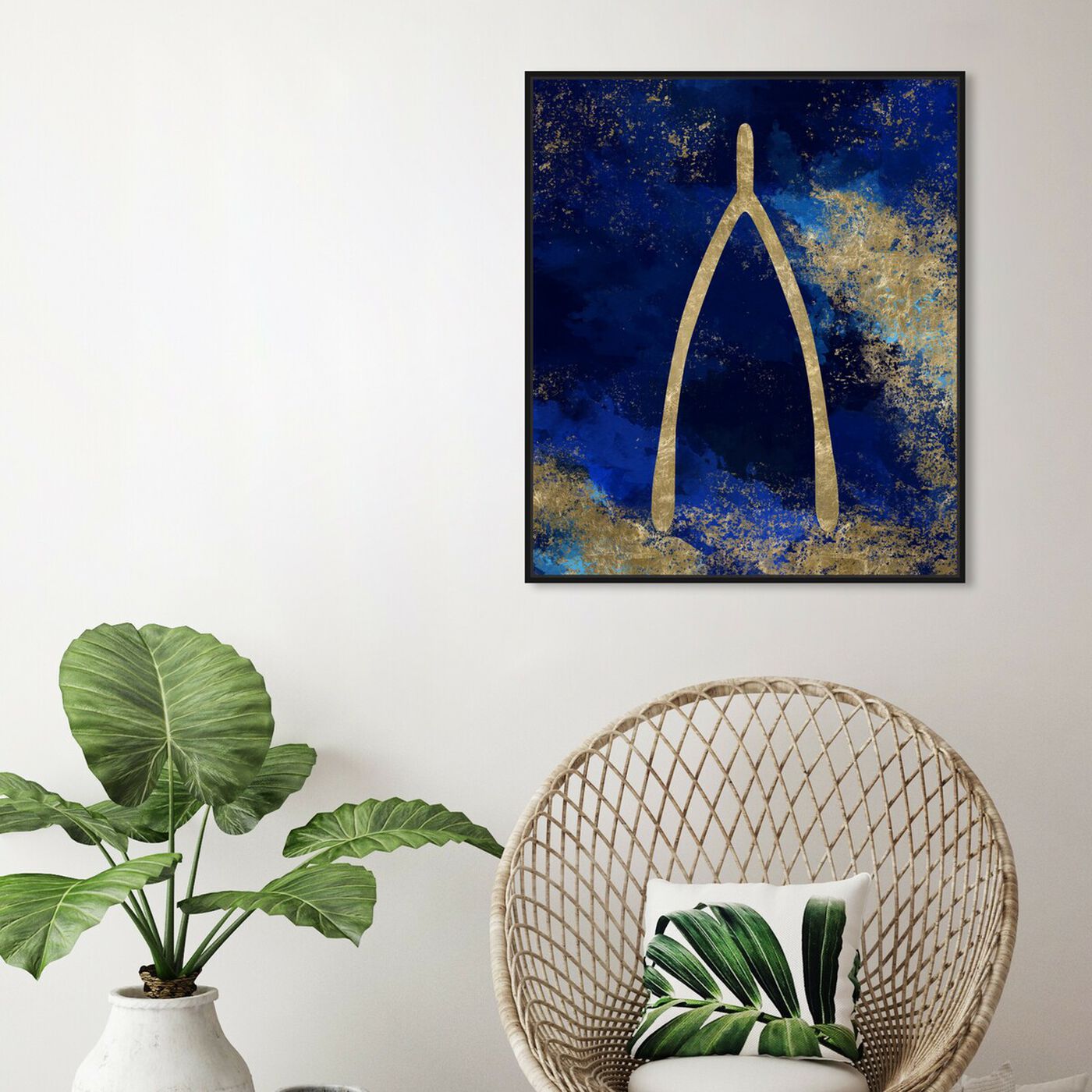 Hanging view of Gold Wishbone I featuring abstract and textures art.