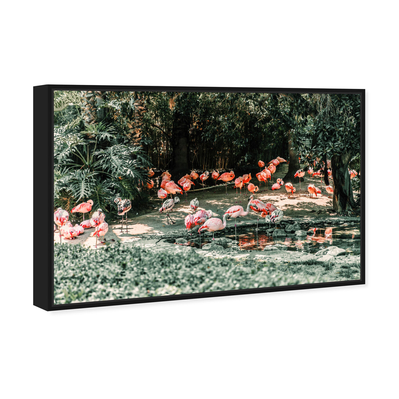 Angled view of Flamingo Gathering featuring animals and birds art.