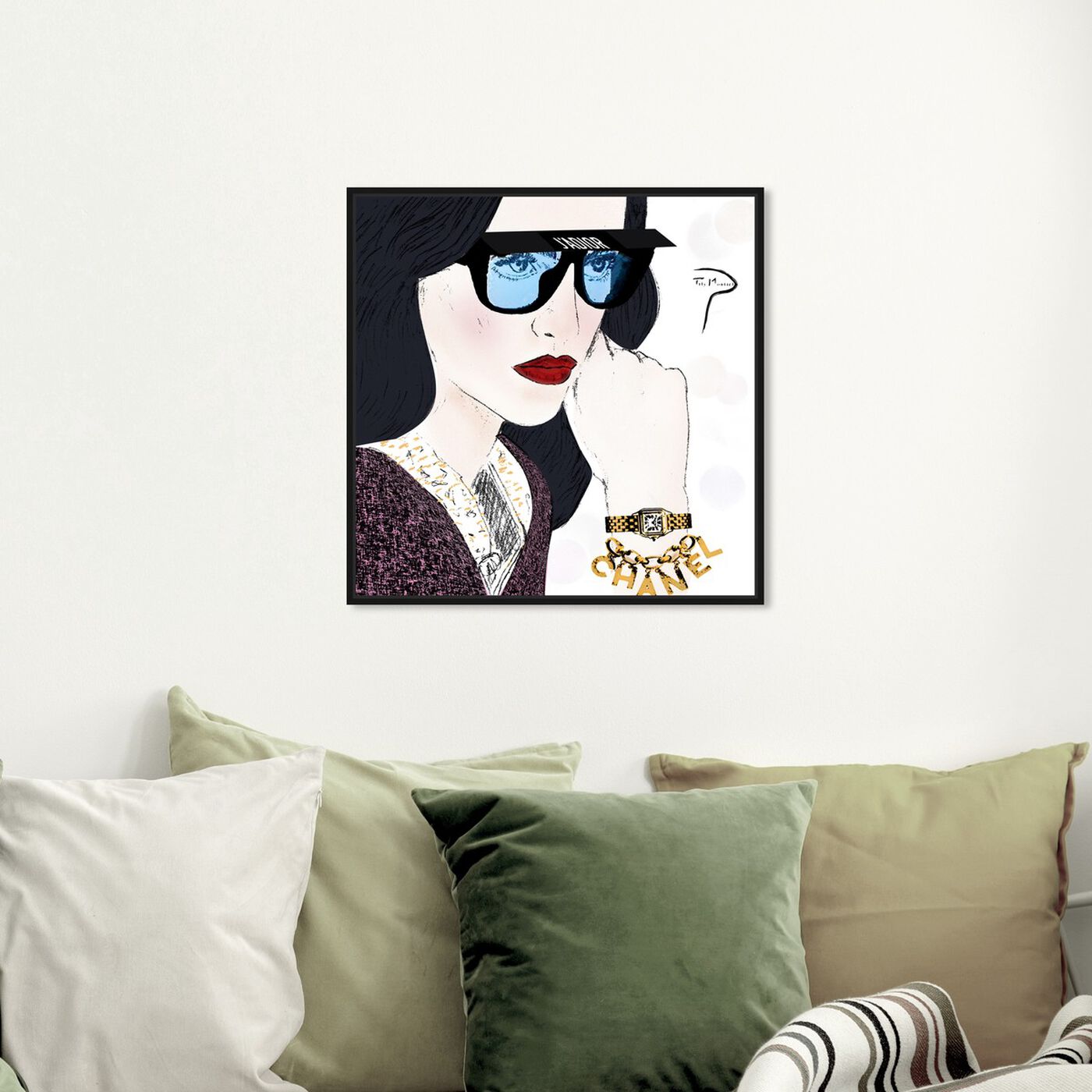 Hanging view of Pily Montiel - thinking girl featuring fashion and glam and accessories art.