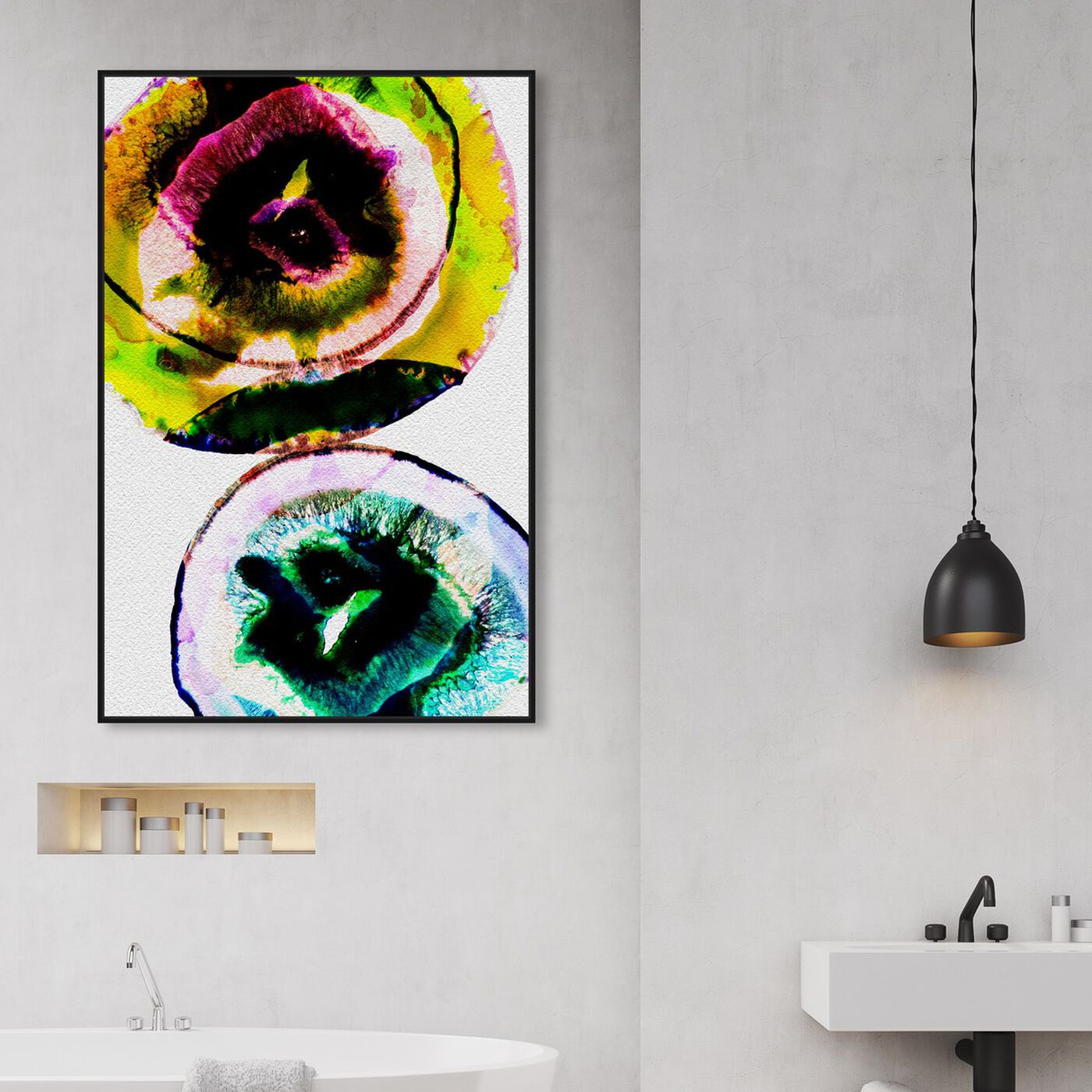 Hanging view of Neostone featuring abstract and paint art.