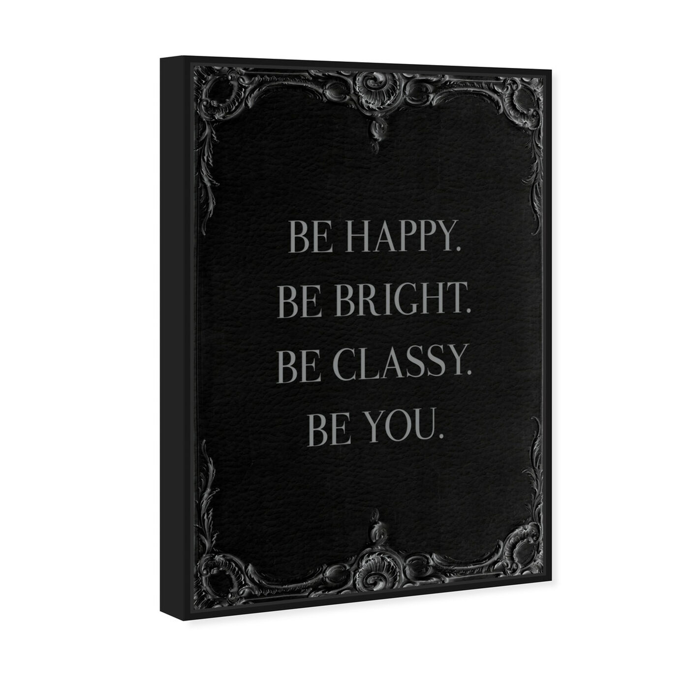 Angled view of Be Happy Leather II featuring typography and quotes and inspirational quotes and sayings art.