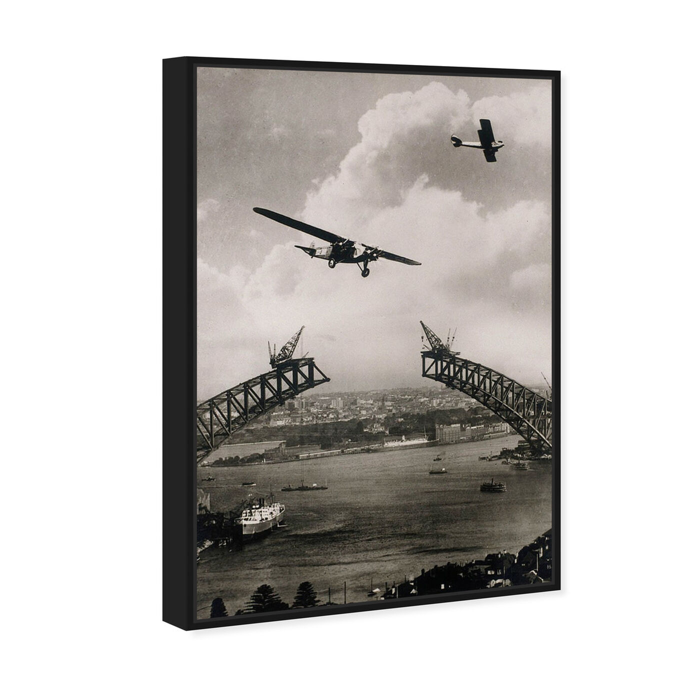 Angled view of Sydney Harbour Bridge - The Art Cabinet featuring transportation and airplanes art.