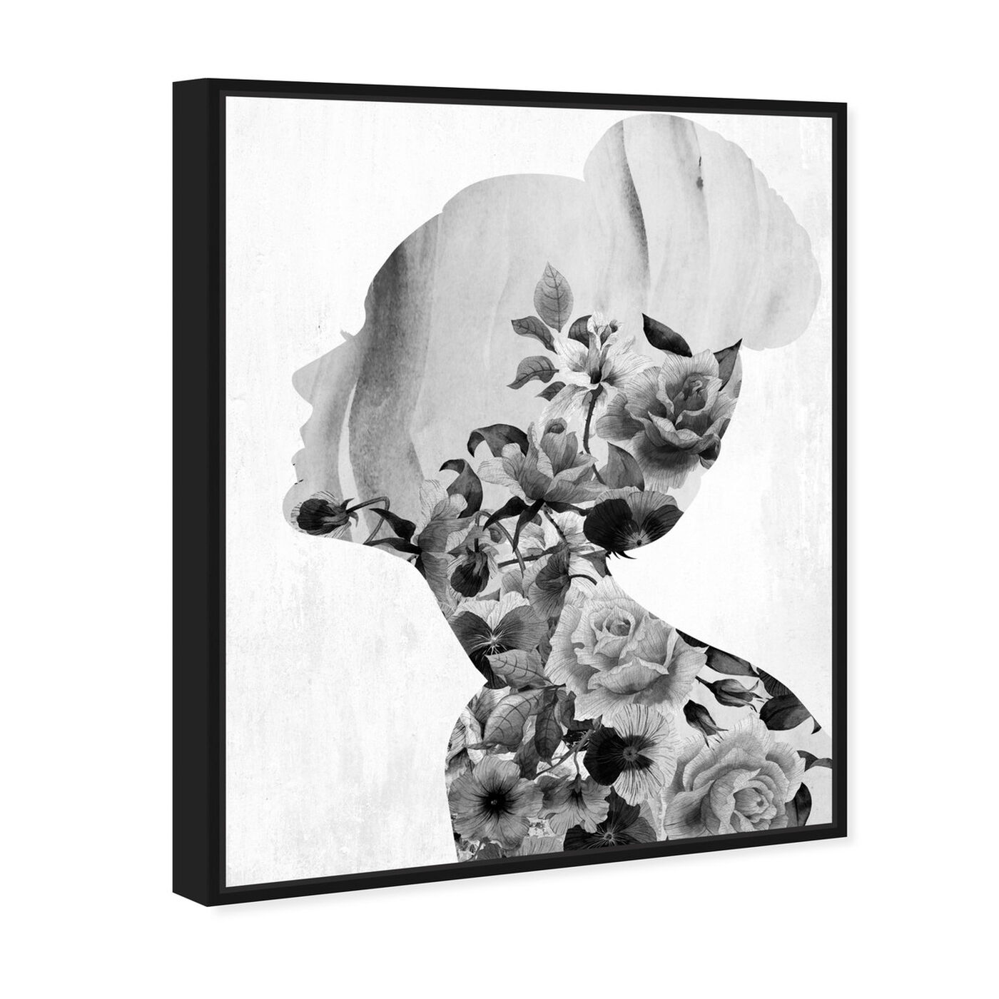 Angled view of Flower Built White and Black featuring floral and botanical and florals art.