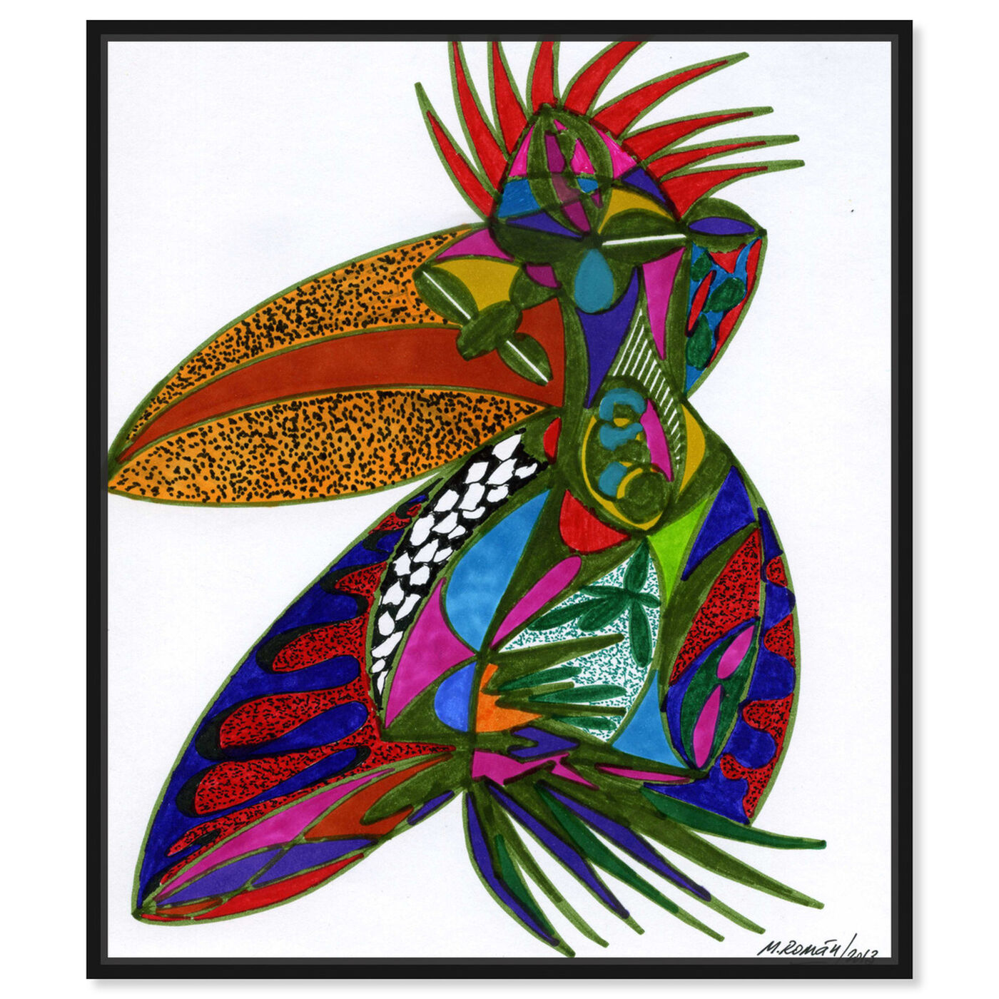 Front view of Toucan featuring abstract and shapes art.