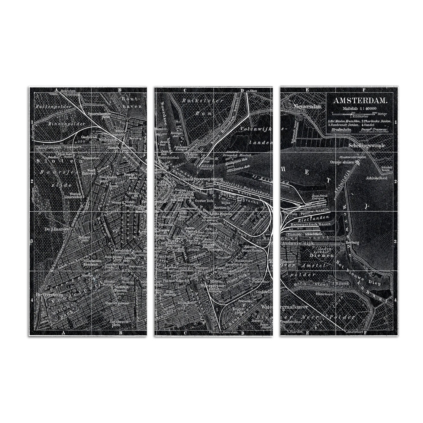 Map of Amsterdam in 1905 Triptych
