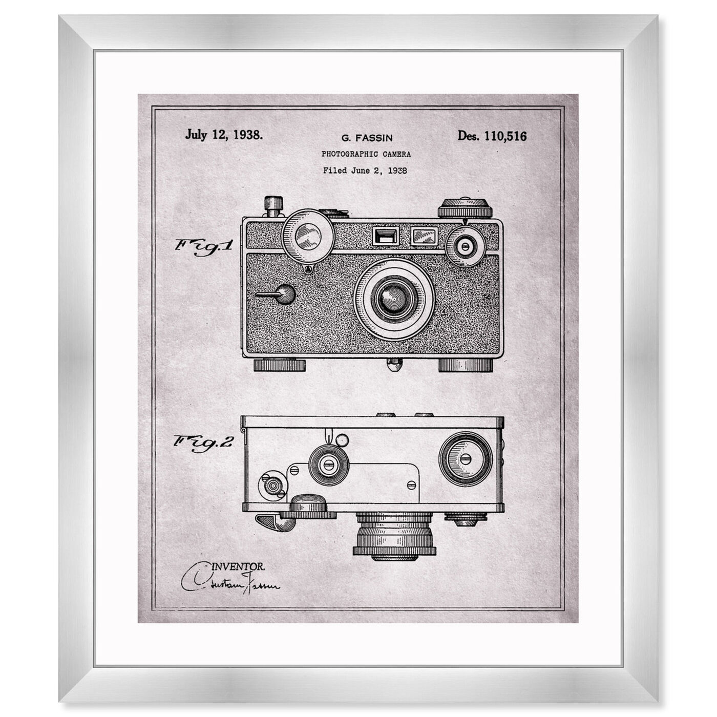 Front view of Fassin Camera, 1938 - Gray featuring entertainment and hobbies and photography art.
