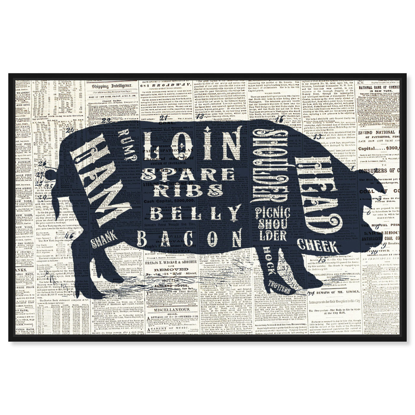 Front view of Pork Butcher Cuts Chart featuring animals and farm animals art.