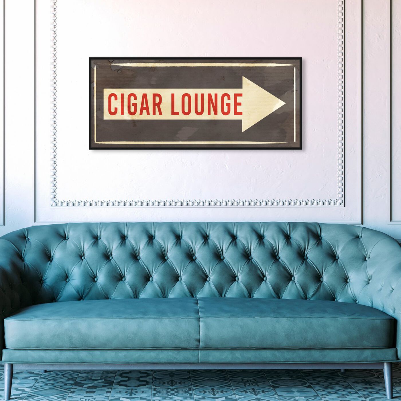 Hanging view of Cigar Lounge Sign featuring typography and quotes and quotes and sayings art.
