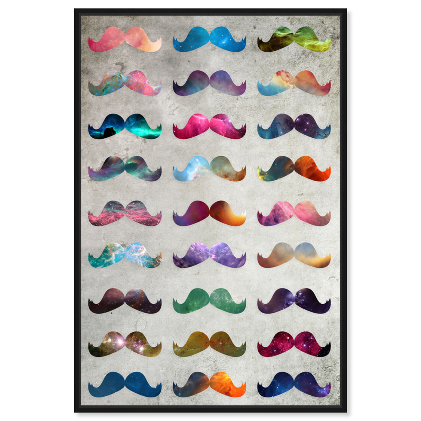 Front view of Moustache Madness featuring abstract and shapes art.