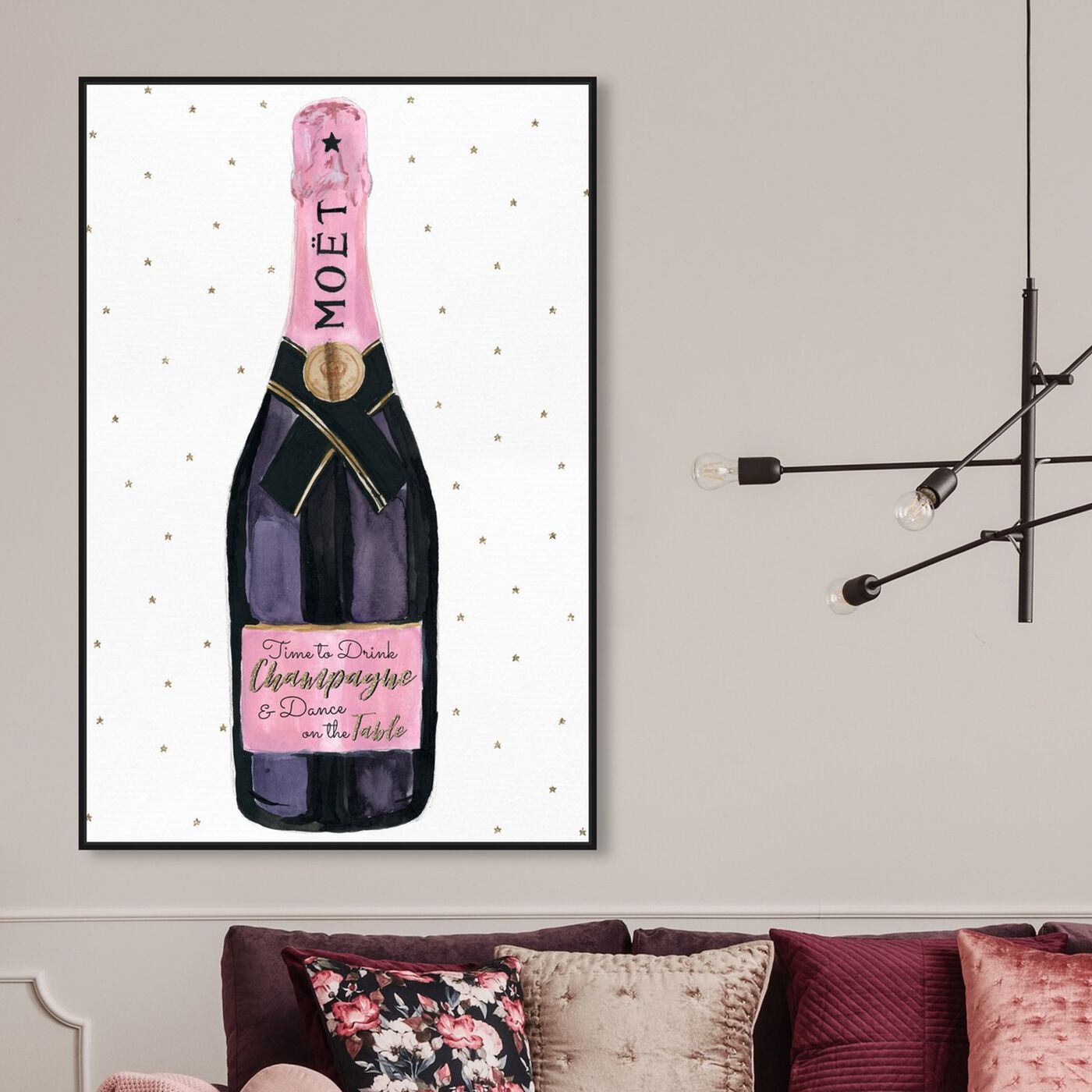 Hanging view of Champagne and Stars Pink featuring drinks and spirits and champagne art.