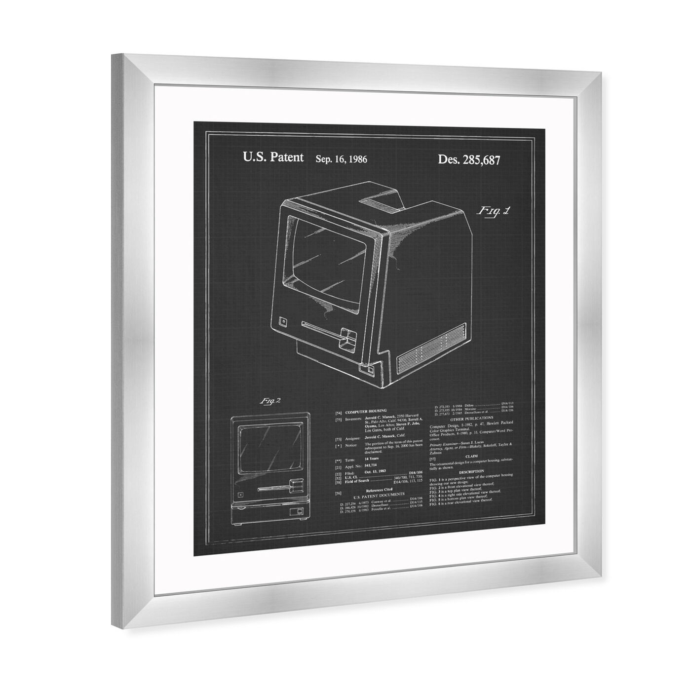Angled view of Apple Macintosh 128K 1986 - Noir I featuring entertainment and hobbies and computer art.