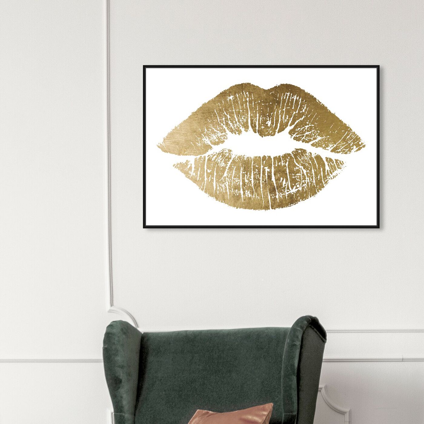 Hanging view of Solid Kiss Gold Foil featuring fashion and glam and lips art.