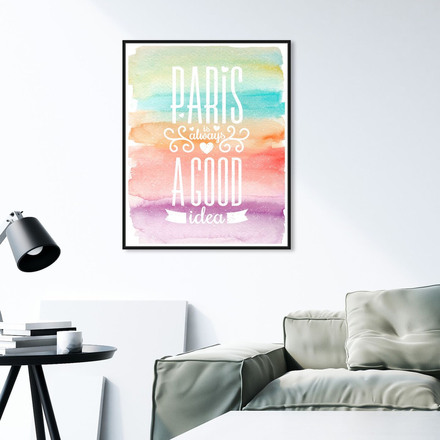 Hanging view of Paris Is featuring typography and quotes and travel quotes and sayings art.