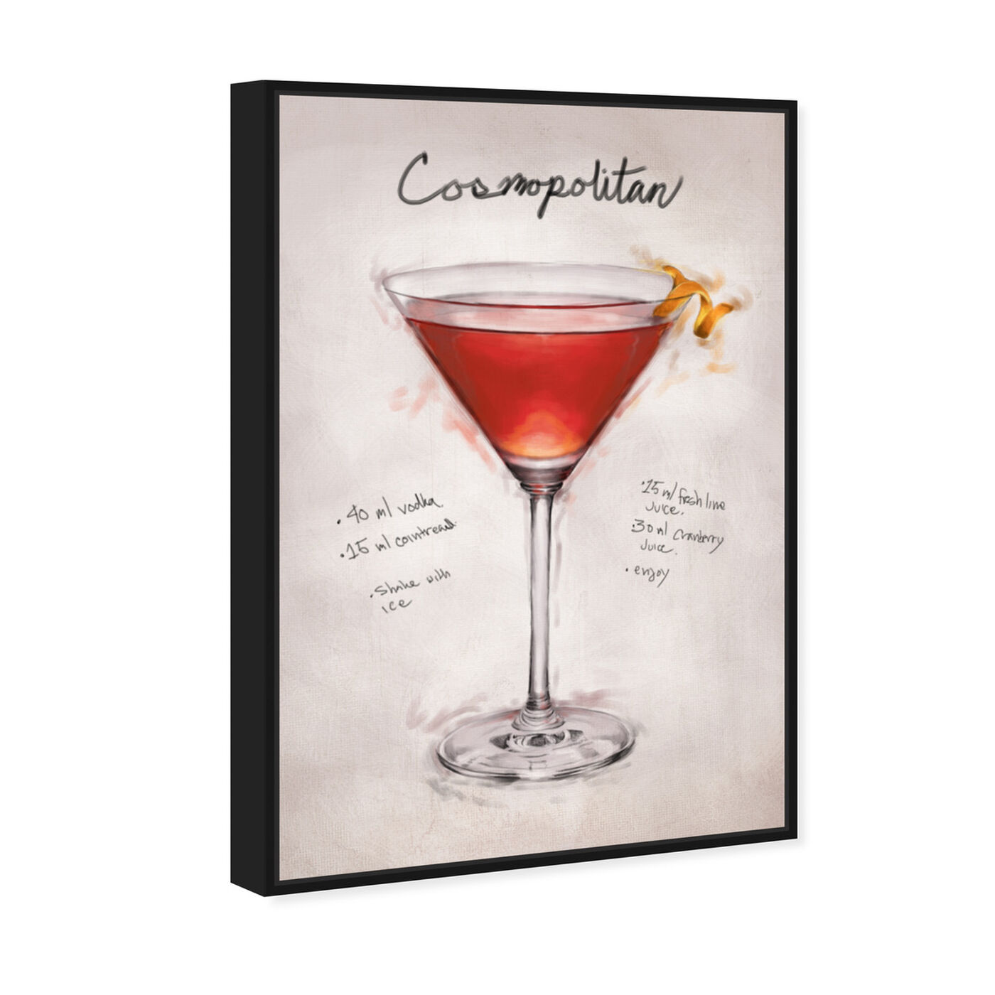 Angled view of Cosmopolitan featuring drinks and spirits and cocktails art.