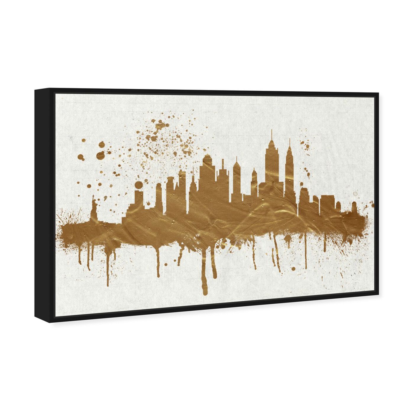 Angled view of Gold NY Skyline featuring cities and skylines and united states cities art.