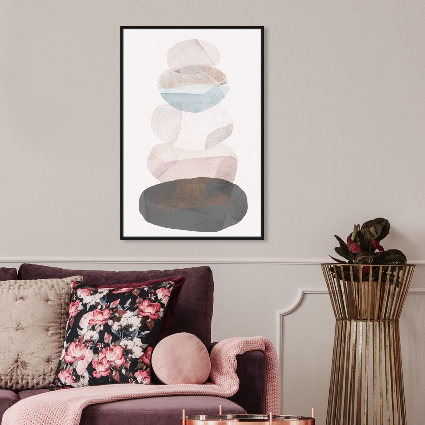 Hanging view of Pebble Stack featuring abstract and geometric art.