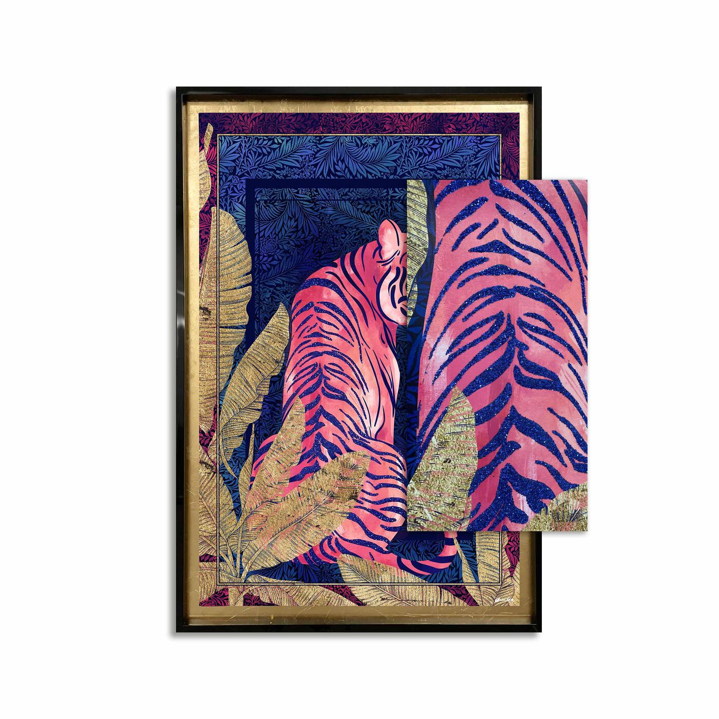 Deep Neon Jungle Cat - With Hand-Applied Glitter and Gold Leaf
