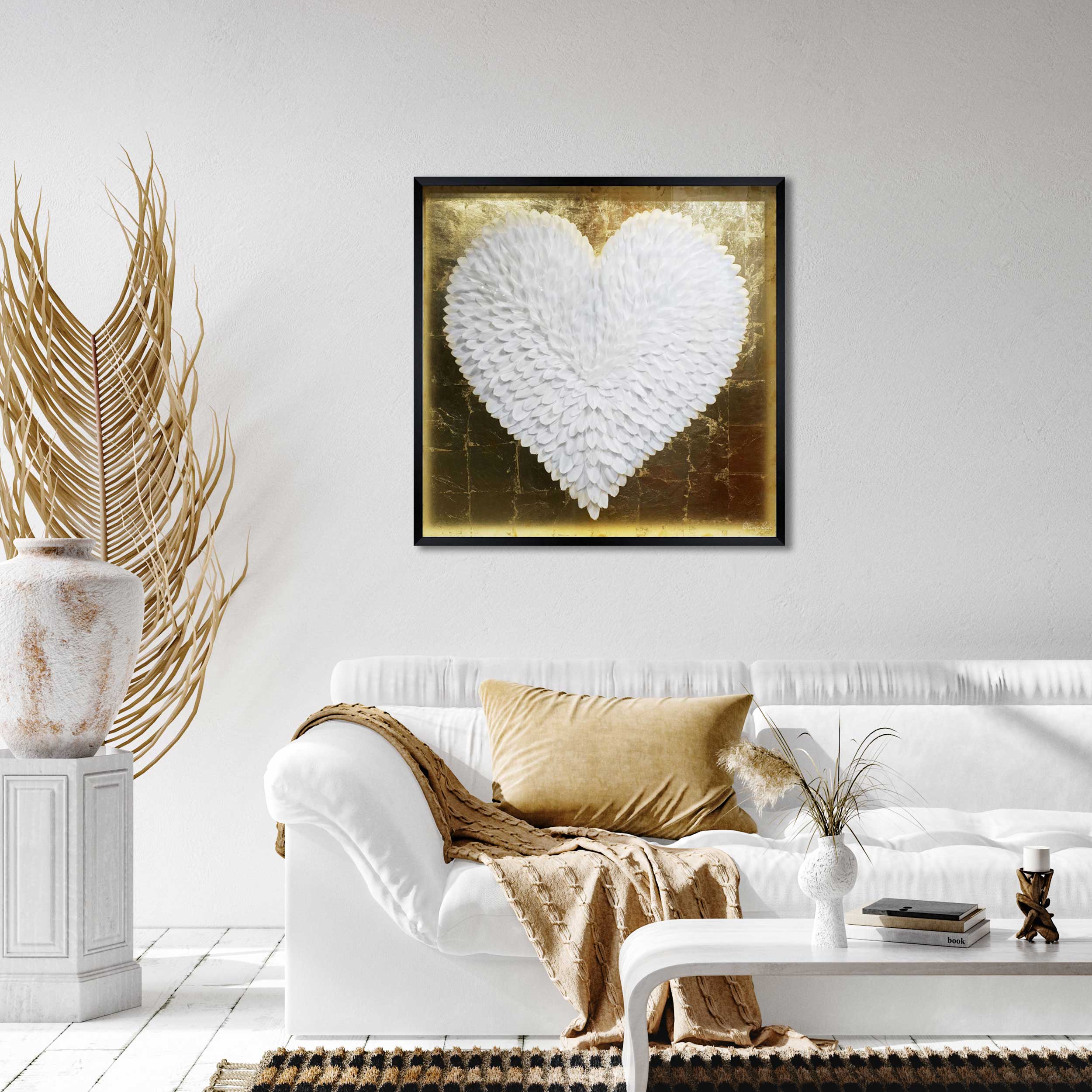 White and Gold Feather Heart | By Oliver Gal