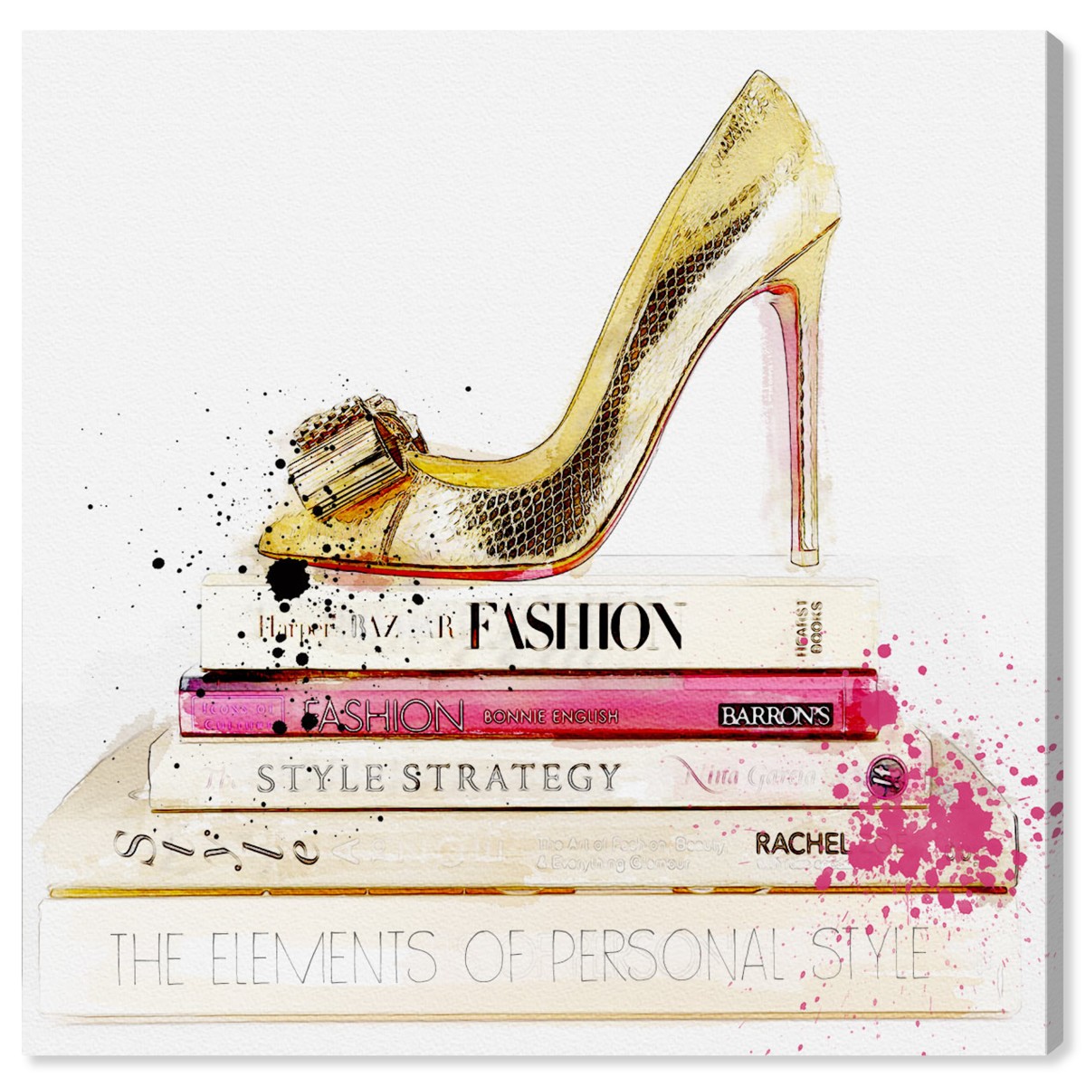 Oliver Gal Gold Shoe and Fashion Books Canvas Art