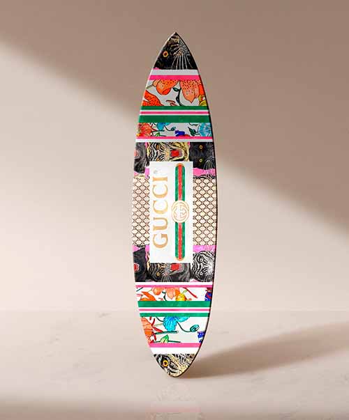 Oliver Gal decorative surfboard featuring a fashion motif